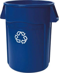 Rubbermaid - 44 Gal Blue Round Recycling Container - Polyethylene, Recycle Symbol Graphic - Industrial Tool & Supply