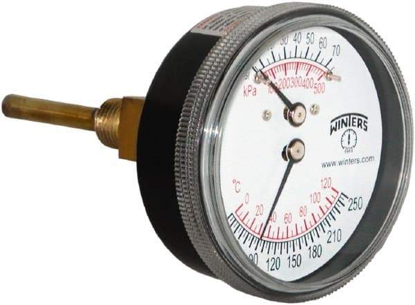 Winters - 2-1/2" Dial, 1/4 Thread, 0-75 Scale Range, Pressure Gauge - Lower Connection Mount, Accurate to 0.03% of Scale - Industrial Tool & Supply
