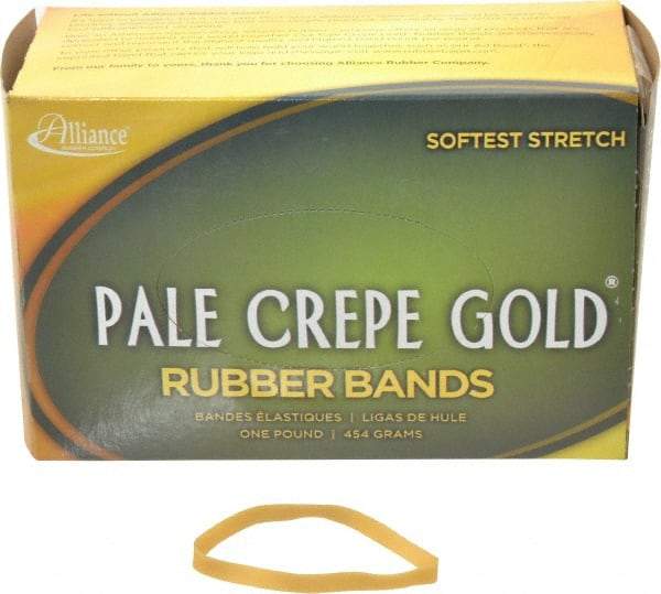 Alliance - 4 Inch Circumference, 1/4 Inch Wide, Pale Crepe Gold Rubber Band Strapping - 490 Pieces - Industrial Tool & Supply