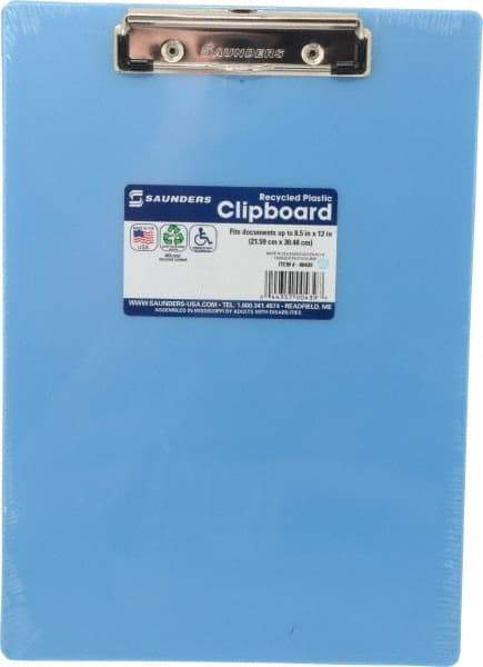 Saunders - 12-1/2 Inch Long x 9 Inch Wide x 1/2 Inch High, Clip Board - Ice Blue - Industrial Tool & Supply