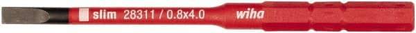 Wiha - 4mm Blade, 15/64" Drive Slotted Screwdriver Bit - 2-61/64" OAL - Industrial Tool & Supply