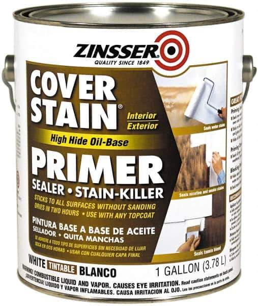 Zinsser - 1 Gal Flat White Primer - 300 to 400 Sq Ft Coverage, 347 gL Content, Quick Drying - Industrial Tool & Supply