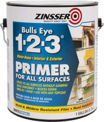 Zinsser - 1 Gal Flat White Water-Based Acrylic Enamel Primer - 350 to 450 Sq Ft Coverage, 84 gL Content, Quick Drying - Industrial Tool & Supply
