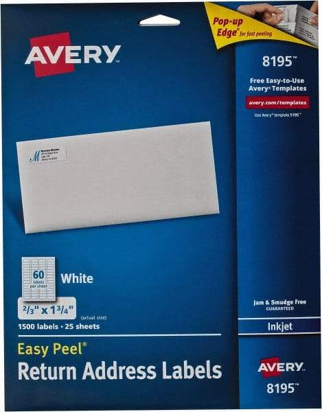 AVERY - 0.6" Wide x 1-3/4" Long, White Paper Return Address Label - For Inkjet Printers - Industrial Tool & Supply