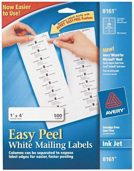 AVERY - 1" Wide x 4" Long, White Paper Shipping Label - For Inkjet Printers - Industrial Tool & Supply