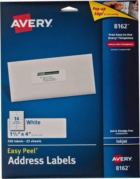 AVERY - 4" Long, White Paper Shipping Label - For Inkjet Printers - Industrial Tool & Supply