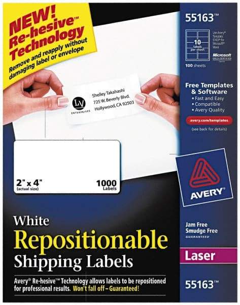 AVERY - 2" Wide x 4" Long, White Paper Shipping Label - For Laser Printers - Industrial Tool & Supply