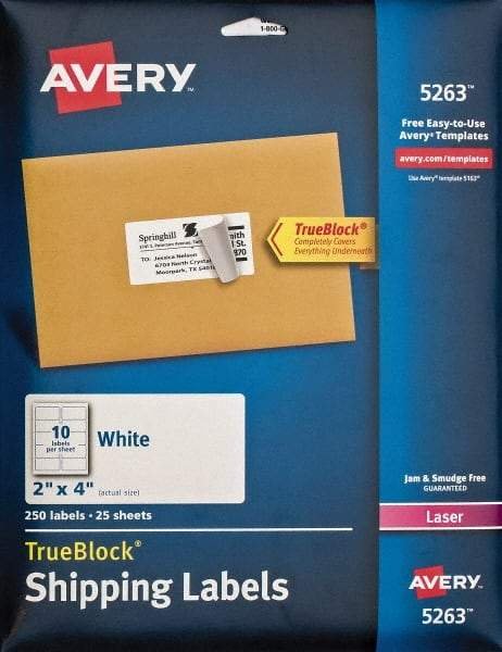 AVERY - 2" Wide x 4" Long, White Paper Shipping Label - For Laser Printers - Industrial Tool & Supply