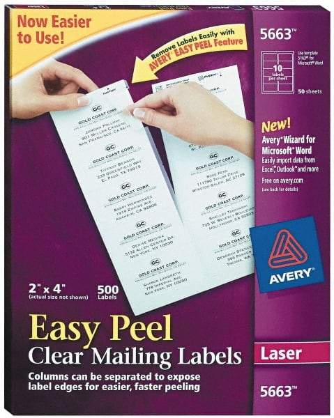 AVERY - 2" Wide x 4" Long, Clear Shipping Label - For Laser Printers - Industrial Tool & Supply