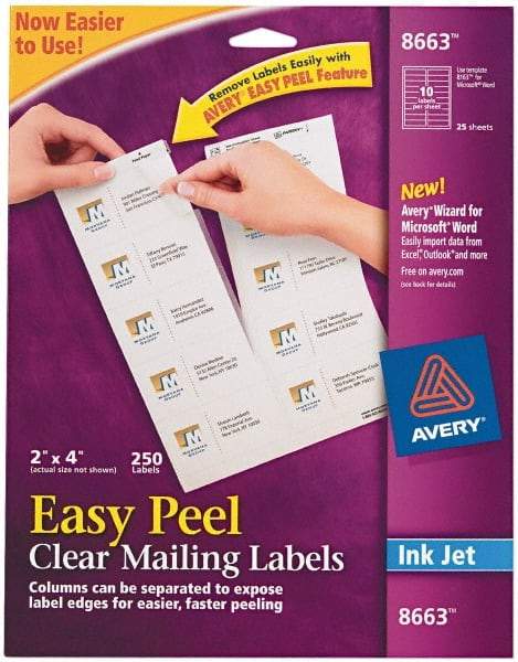 AVERY - 2" Wide x 4" Long, Clear Shipping Label - For Inkjet Printers - Industrial Tool & Supply