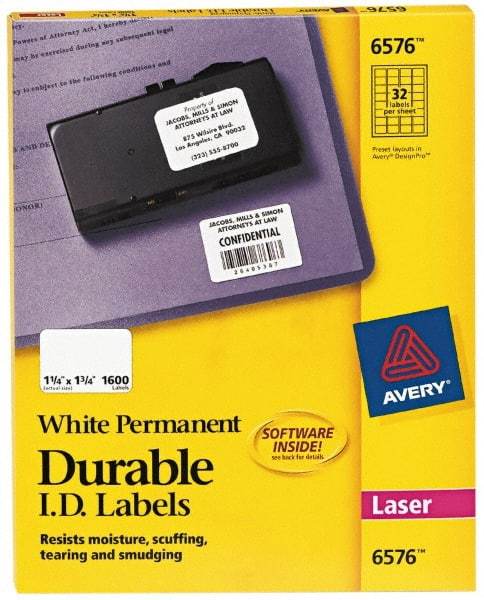 AVERY - 1-3/4" Long, White Paper Name Badge Labels - For Laser/Inkjet Printers - Industrial Tool & Supply