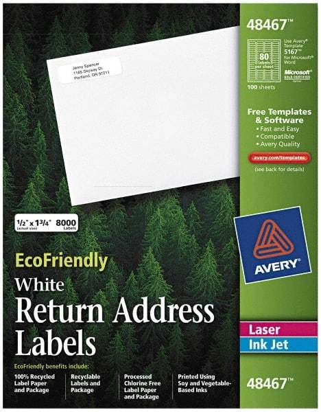 AVERY - 1-3/4" Long, White Paper Return Address Label - For Laser/Inkjet Printers - Industrial Tool & Supply