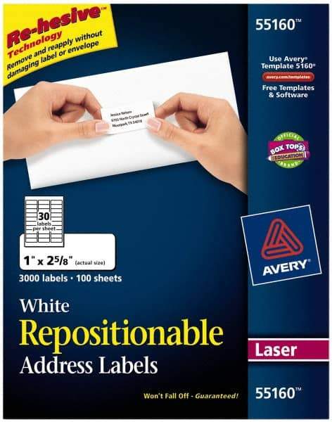 AVERY - 1" Wide x 2-5/8" Long, White Paper Shipping Label - For Laser Printers - Industrial Tool & Supply