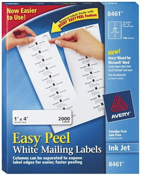 AVERY - 1" Wide x 4" Long, White Paper Shipping Label - For Inkjet Printers - Industrial Tool & Supply