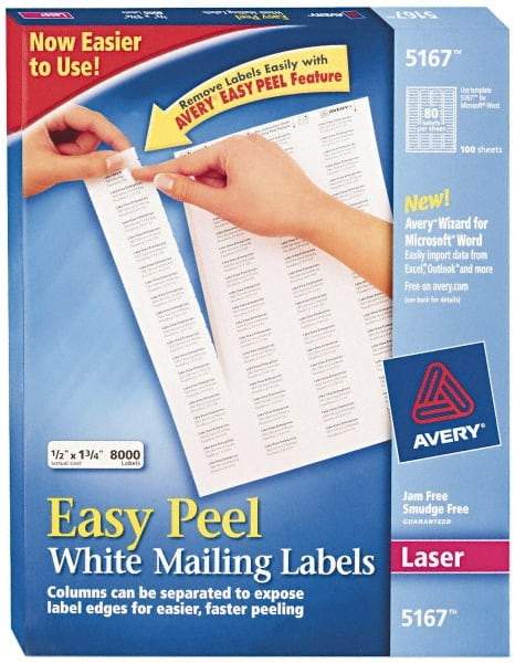 AVERY - 1-3/4" Long, White Paper Return Address Label - For Laser Printers - Industrial Tool & Supply