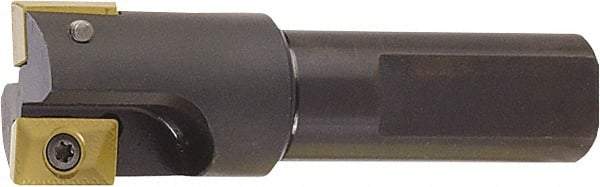 Kyocera - 1" Cut Diam, 0.6" Max Depth of Cut, 3/4" Shank Diam, 3.4" OAL, Indexable Square Shoulder End Mill - XPMT15T3\x85 Inserts, Weldon Shank, 90° Lead Angle, Series EM - Industrial Tool & Supply