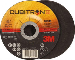 3M - 36 Grit, 4-1/2" Wheel Diam, 1/8" Wheel Thickness, 7/8" Arbor Hole, Type 27 Depressed Center Wheel - Ceramic, Resinoid Bond, S Hardness, 13,300 Max RPM - Industrial Tool & Supply