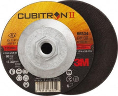 3M - 36 Grit, 4-1/2" Wheel Diam, 1/8" Wheel Thickness, Type 27 Depressed Center Wheel - Ceramic, Resinoid Bond, S Hardness, 13,300 Max RPM - Industrial Tool & Supply