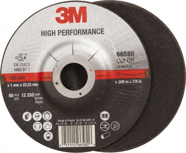 3M - 36 Grit, 5" Wheel Diam, 7/8" Arbor Hole, Type 27 Depressed Center Wheel - Ceramic, Resinoid Bond, R Hardness, 12,250 Max RPM - Industrial Tool & Supply