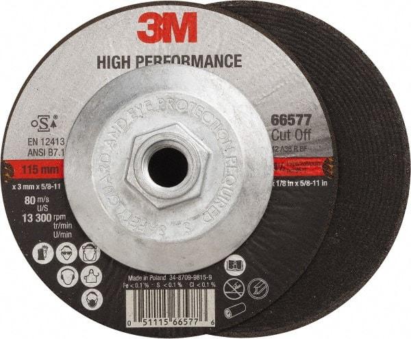 3M - 60 Grit, 4-1/2" Wheel Diam, 1/8" Wheel Thickness, Type 27 Depressed Center Wheel - Ceramic, Resinoid Bond, R Hardness, 13,300 Max RPM - Industrial Tool & Supply