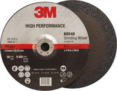 3M - 36 Grit, 9" Wheel Diam, 1/4" Wheel Thickness, 7/8" Arbor Hole, Type 27 Depressed Center Wheel - Ceramic, Resinoid Bond, 6,650 Max RPM, Compatible with Angle Grinder - Industrial Tool & Supply