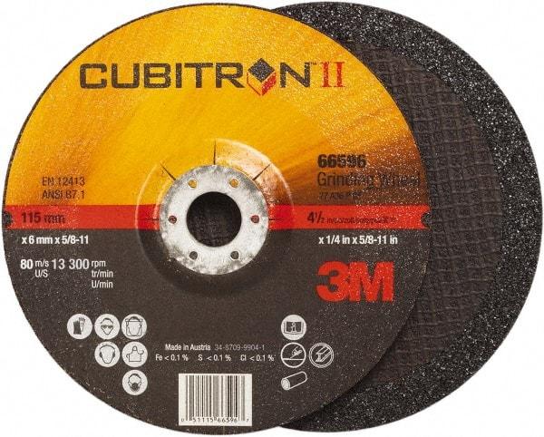 3M - 36 Grit, 4-1/2" Wheel Diam, 1/4" Wheel Thickness, Type 27 Depressed Center Wheel - Ceramic, Resinoid Bond, 13,300 Max RPM, Compatible with Angle Grinder - Industrial Tool & Supply