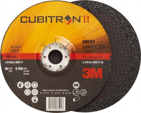 3M - 36 Grit, 7" Wheel Diam, 1/4" Wheel Thickness, Type 27 Depressed Center Wheel - Ceramic, Resinoid Bond, 8,500 Max RPM, Compatible with Angle Grinder - Industrial Tool & Supply