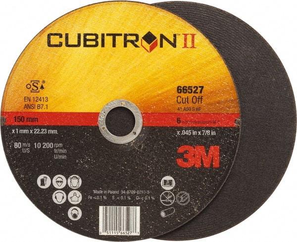 3M - 6" 60 Grit Ceramic Cutoff Wheel - 0.045" Thick, 7/8" Arbor, 10,200 Max RPM, Use with Angle Grinders - Industrial Tool & Supply