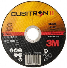 3M - 5" 60 Grit Ceramic Cutoff Wheel - 0.045" Thick, 7/8" Arbor, 12,250 Max RPM, Use with Angle Grinders - Industrial Tool & Supply