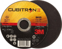 3M - 4-1/2" 60 Grit Ceramic Cutoff Wheel - 0.045" Thick, 7/8" Arbor, 13,300 Max RPM, Use with Angle Grinders - Industrial Tool & Supply