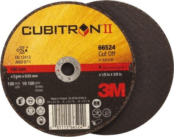 3M - 4" 36 Grit Ceramic Cutoff Wheel - 1/8" Thick, 3/8" Arbor, 19,100 Max RPM, Use with Angle Grinders - Industrial Tool & Supply