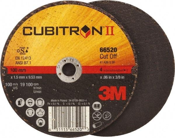 3M - 4" 36 Grit Ceramic Cutoff Wheel - 0.06" Thick, 3/8" Arbor, 19,100 Max RPM, Use with Angle Grinders - Industrial Tool & Supply