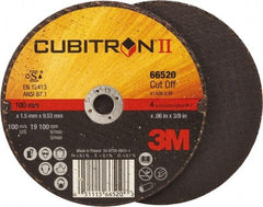 3M - 4" 36 Grit Ceramic Cutoff Wheel - 0.06" Thick, 3/8" Arbor, 19,100 Max RPM, Use with Angle Grinders - Industrial Tool & Supply