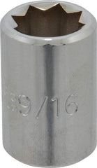 Proto - 9/16", 1/2" Drive, Standard Hand Socket - 8 Points, 1-1/2" OAL, Alloy Steel, Chrome Finish - Industrial Tool & Supply