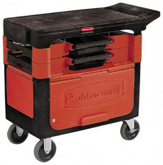 Rubbermaid - 350 Lb Capacity, 2 Shelf Trade Cart - 19" Wide x 38" Deep x 33-3/8" High, Plastic, Black/Red - Industrial Tool & Supply