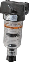 Parker - 1/8" Port, 4.26" High x 1.69" Wide Miniature Filter with Polycarbonate Bowl, Manual Drain - 22 SCFM, 150 Max psi, 125°F Max Temp, 1 oz Bowl Capacity - Industrial Tool & Supply