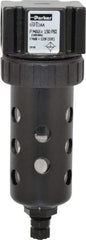 Parker - 1/4" Port, 5.91" High x 2" Wide Compact Filter with Polycarbonate Bowl, Manual Drain - 24 SCFM, 150 Max psi, 125°F Max Temp, Modular Connection, Bowl Guard, 2 oz Bowl Capacity - Industrial Tool & Supply