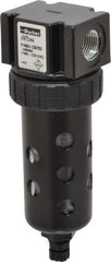 Parker - 3/8" Port, 5.91" High x 2" Wide Compact Filter with Polycarbonate Bowl, Manual Drain - 70 SCFM, 150 Max psi, 125°F Max Temp, Modular Connection, Bowl Guard, 2 oz Bowl Capacity - Industrial Tool & Supply