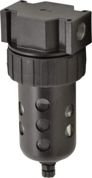 Parker - 3/8" Port, 6.22" High x 2.81" Wide Intermediate Filter with Polycarbonate Bowl, Manual Drain - 80 SCFM, 150 Max psi, 125°F Max Temp, Modular Connection, Bowl Guard, 4.4 oz Bowl Capacity - Industrial Tool & Supply