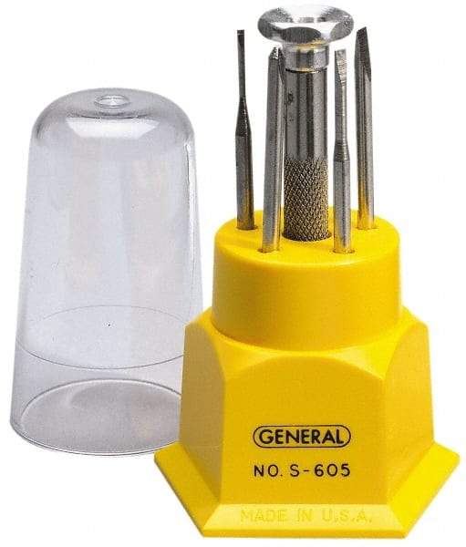 General - 5 Piece Phillips & Slotted Screwdriver Set - Round Shank, Steel Handle, Blade Sizes: Length 1, Bit Sizes: Philips #0, Tip Thickness: 1/25, 1/19, 1/14 & 1/10 - Industrial Tool & Supply