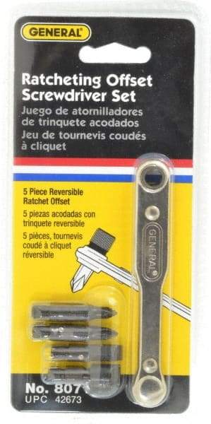 General - 5 Piece Ratcheting Offset Slotted & Phillips Screwdriver Set - 3-7/8" OAL - Industrial Tool & Supply