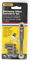 General - 5 Piece Ratcheting Offset Slotted & Phillips Screwdriver Set - 3-7/8" OAL - Industrial Tool & Supply
