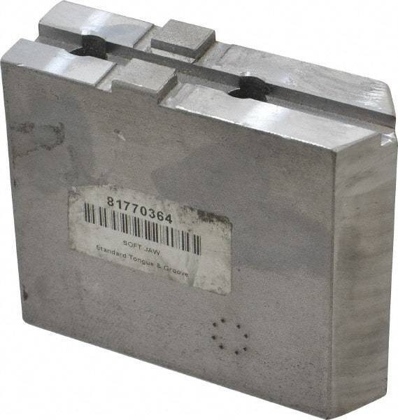 H & R Manufacturing - Tongue & Groove Attachment, Square Soft Lathe Chuck Jaw - Steel, 1-3/4" Btw Mount Hole Ctrs, 3-15/16" Long x 1-1/4" Wide x 3-3/8" High, 5/16" Groove - Industrial Tool & Supply