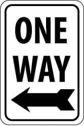 NMC - "One Way", "Left Arrow", 18" Wide x 24" High, Aluminum Parking Lot Traffic Signs - 0.08" Thick, Black on White, High Intensity Reflectivity, Rectangle, Post Mount - Industrial Tool & Supply