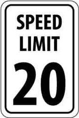 NMC - "Speed Limit 20", 12" Wide x 18" High, Aluminum Speed Limit Signs - 0.063" Thick, Black on White, Rectangle, Post Mount - Industrial Tool & Supply