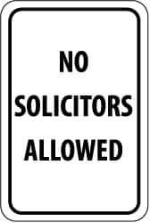 NMC - "No Solicitors Allowed", 12" Wide x 18" High, Aluminum Parking Lot Traffic Signs - 0.063" Thick, Black on White, Rectangle, Post Mount - Industrial Tool & Supply