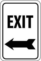 NMC - "Exit", "Left Arrow", 12" Wide x 18" High, Aluminum Parking Lot Traffic Signs - 0.063" Thick, Black on White, Rectangle, Post Mount - Industrial Tool & Supply