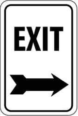 NMC - "Exit", "Right Arrow", 12" Wide x 18" High, Aluminum Parking Lot Traffic Signs - 0.063" Thick, Black on White, Rectangle, Post Mount - Industrial Tool & Supply