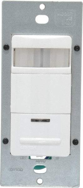 Leviton - 2,100 Square Ft. Coverage, Infrared Occupancy Sensor Wall Switch - 1,800 at 120 V Incandescent, 1,800 at 120 V and 2,700 at 277 V Fluorescent, 120 to 277 VAC, White - Industrial Tool & Supply