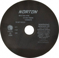 Norton - 8" 36 Grit Aluminum Oxide Cutoff Wheel - 1/16" Thick, 1-1/4" Arbor, 7,640 Max RPM, Use with Stationary Grinders - Industrial Tool & Supply